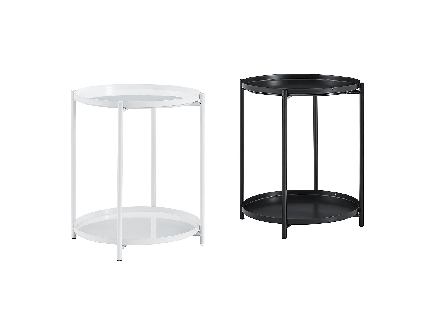 Table d'appoint ronde, à deux niveaux, structure métallique, 42 × 52 cm, table basse avec espace de rangement, blanc