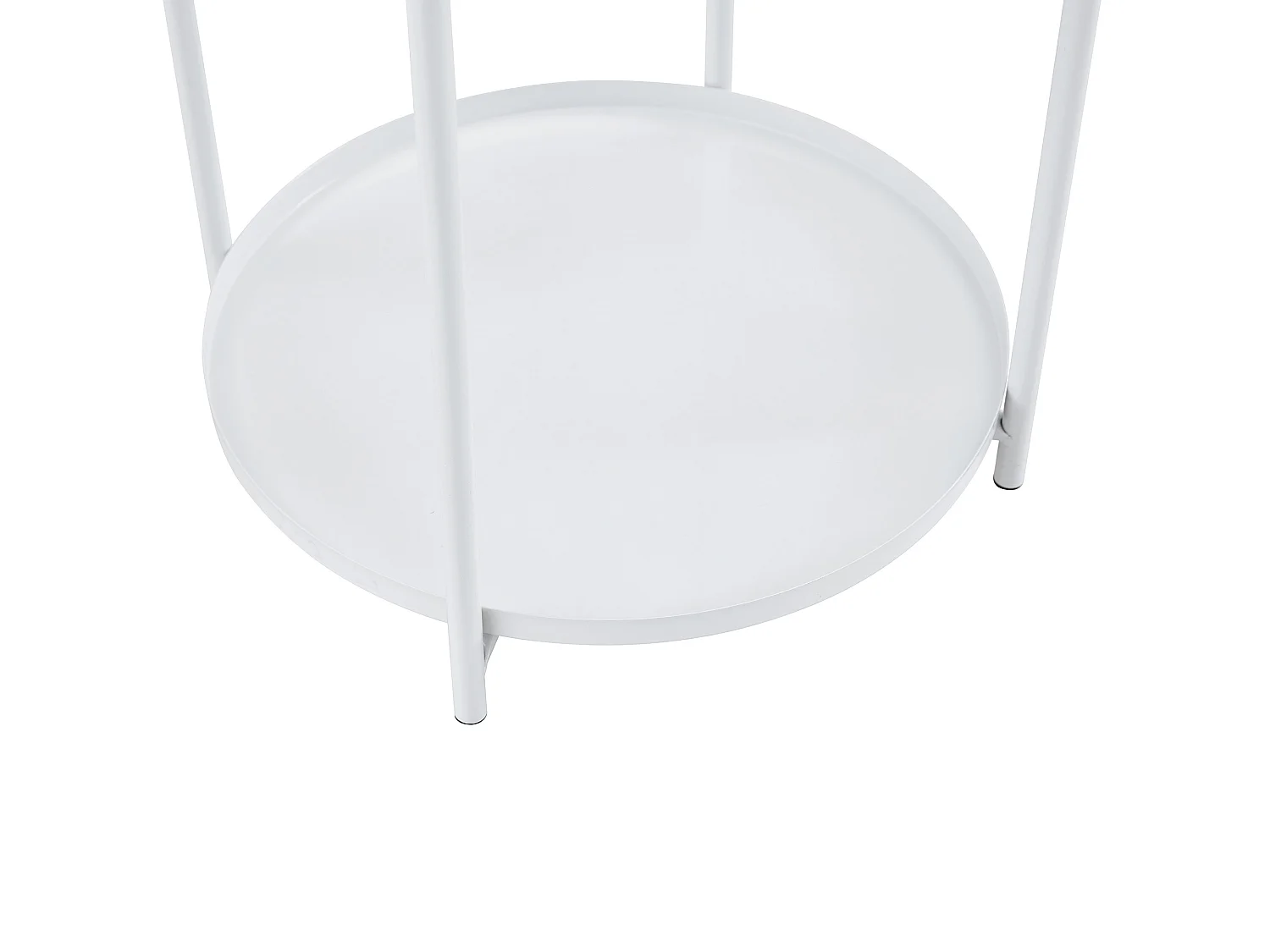 Table d'appoint ronde, à deux niveaux, structure métallique, 42 × 52 cm, table basse avec espace de rangement, blanc