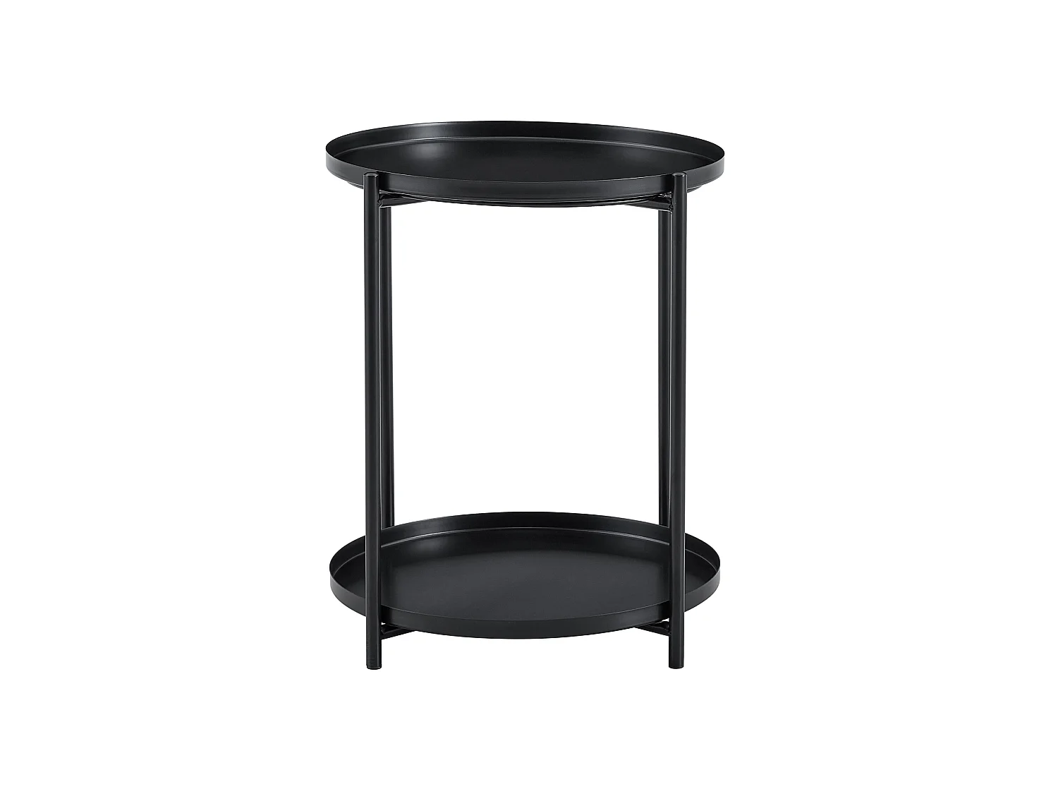 Table d'appoint ronde, à deux niveaux, structure métallique, 42 × 52 cm, table basse avec espace de rangement, noir