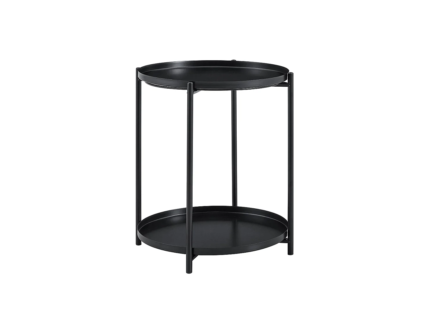 Table d'appoint ronde, à deux niveaux, structure métallique, 42 × 52 cm, table basse avec espace de rangement, noir