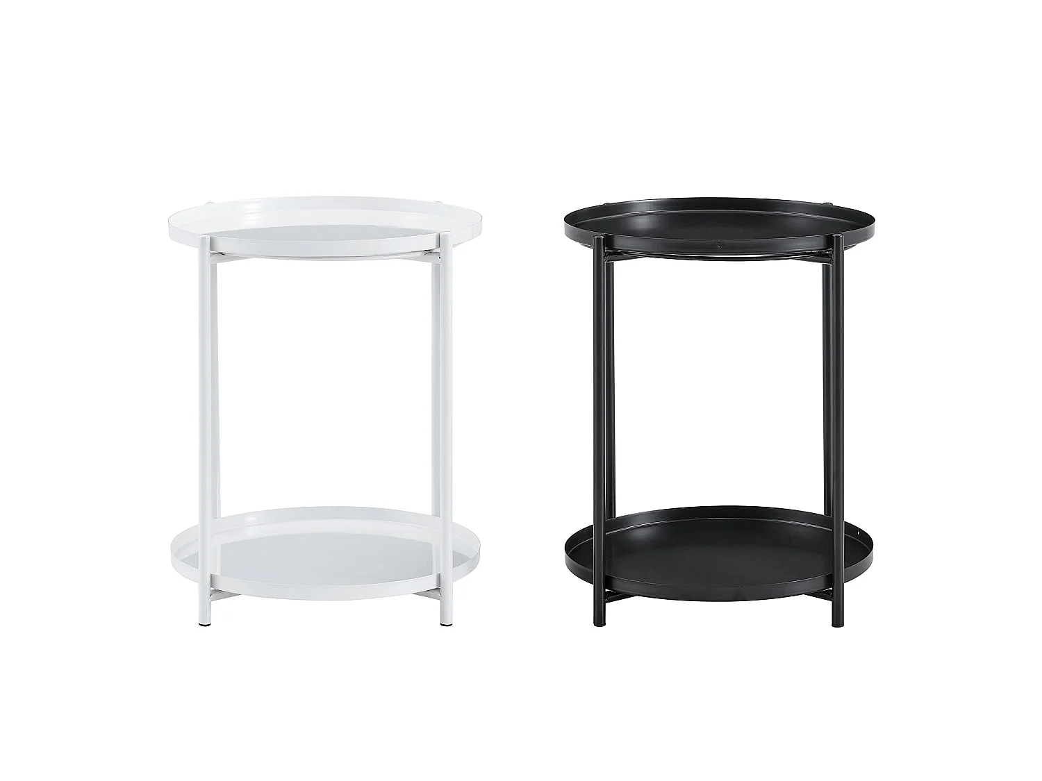 Table d'appoint ronde, à deux niveaux, structure métallique, 42 × 52 cm, table basse avec espace de rangement, noir
