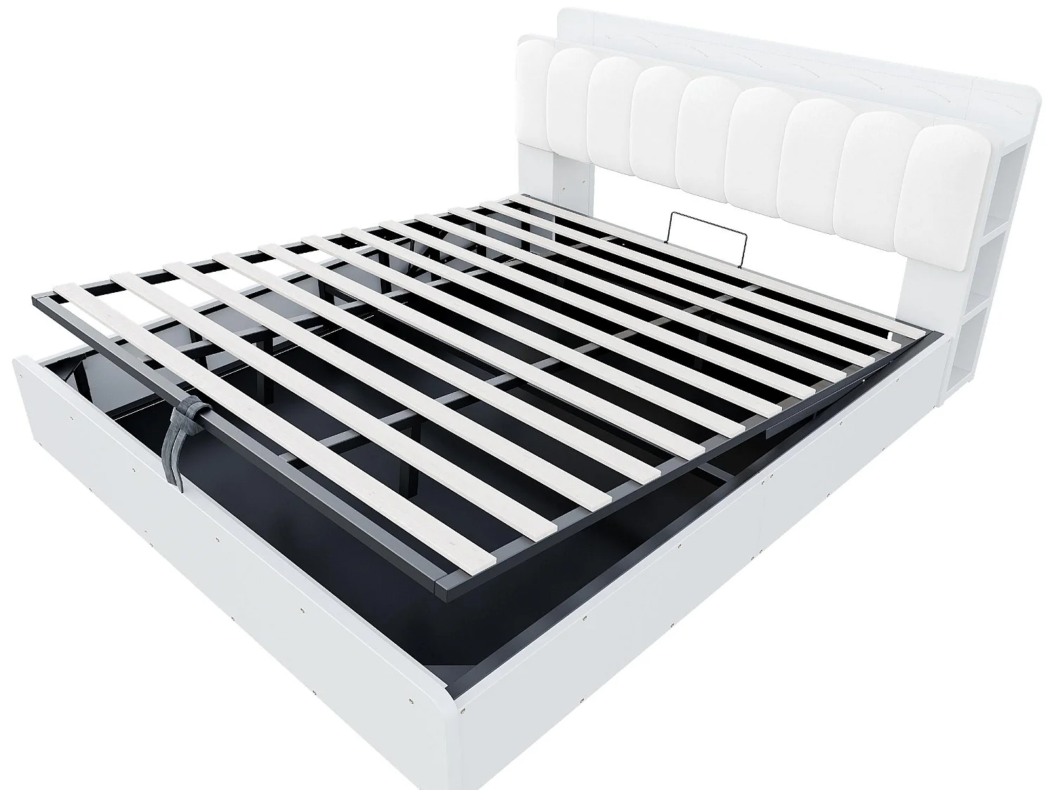 Lit Coffre Adulte en Bois avec Rangement, Port USB et Veilleuse Intégrée - Tête de Lit Rembourrée Velours - Lit Double 140x200 / 180x200 cm