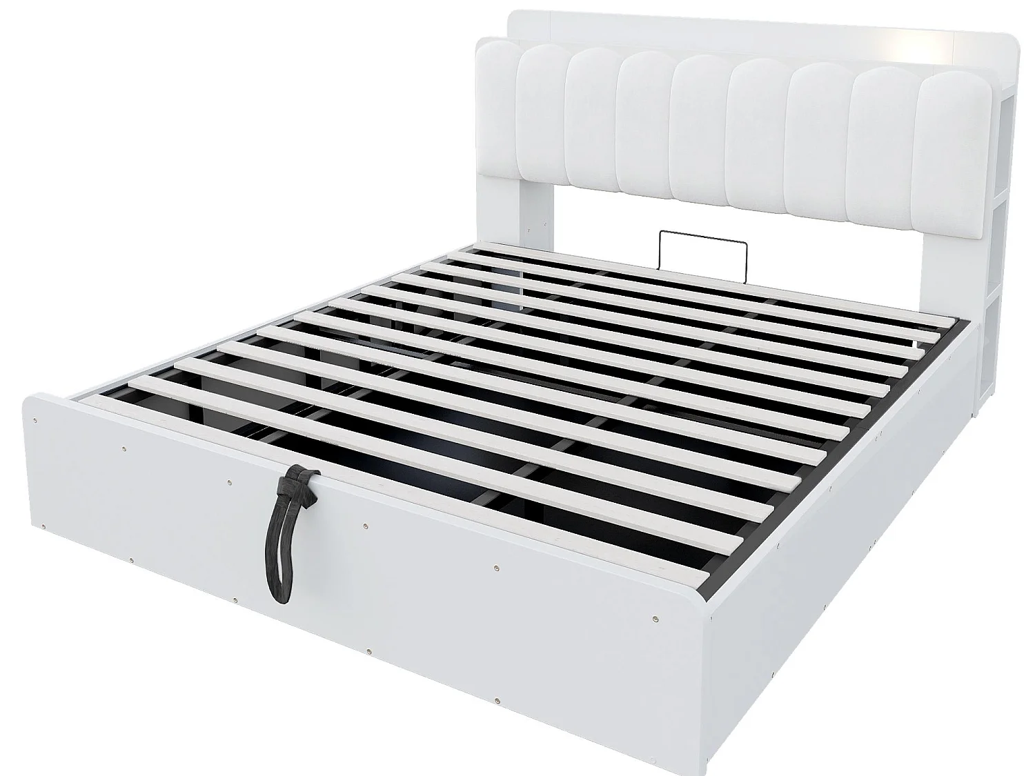 Lit Coffre Adulte en Bois avec Rangement, Port USB et Veilleuse Intégrée - Tête de Lit Rembourrée Velours - Lit Double 140x200 / 180x200 cm