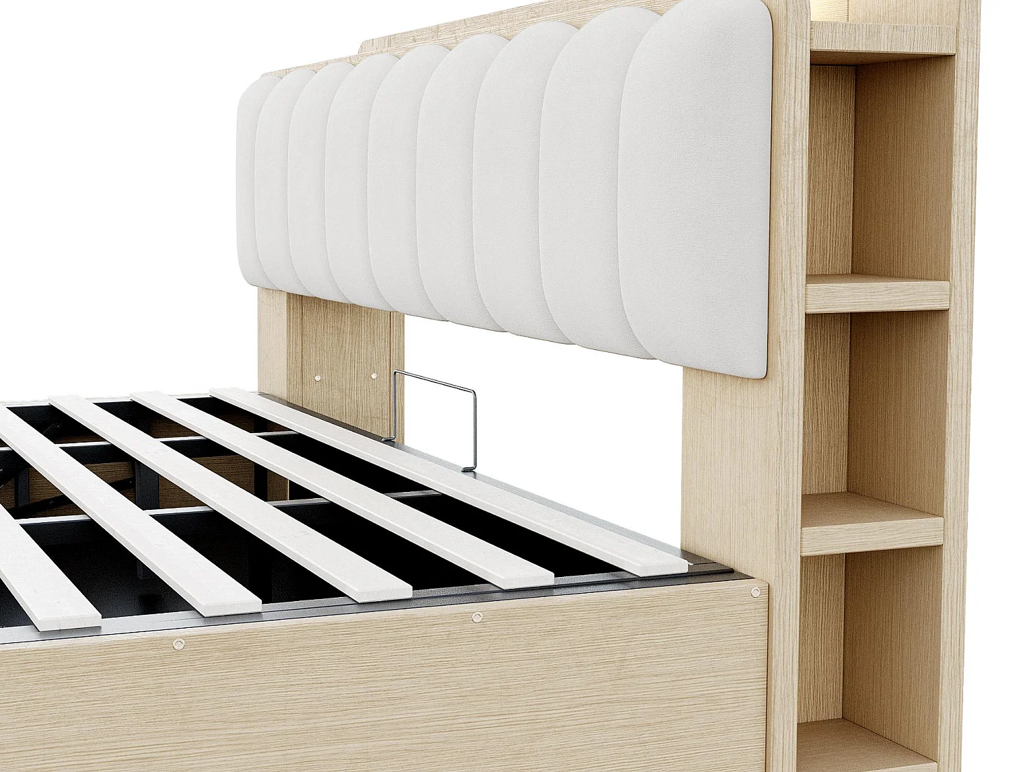 Lit Coffre Adulte en Bois avec Rangement, Port USB et Veilleuse Intégrée - Tête de Lit Rembourrée Velours - Lit Double 180x200 cm