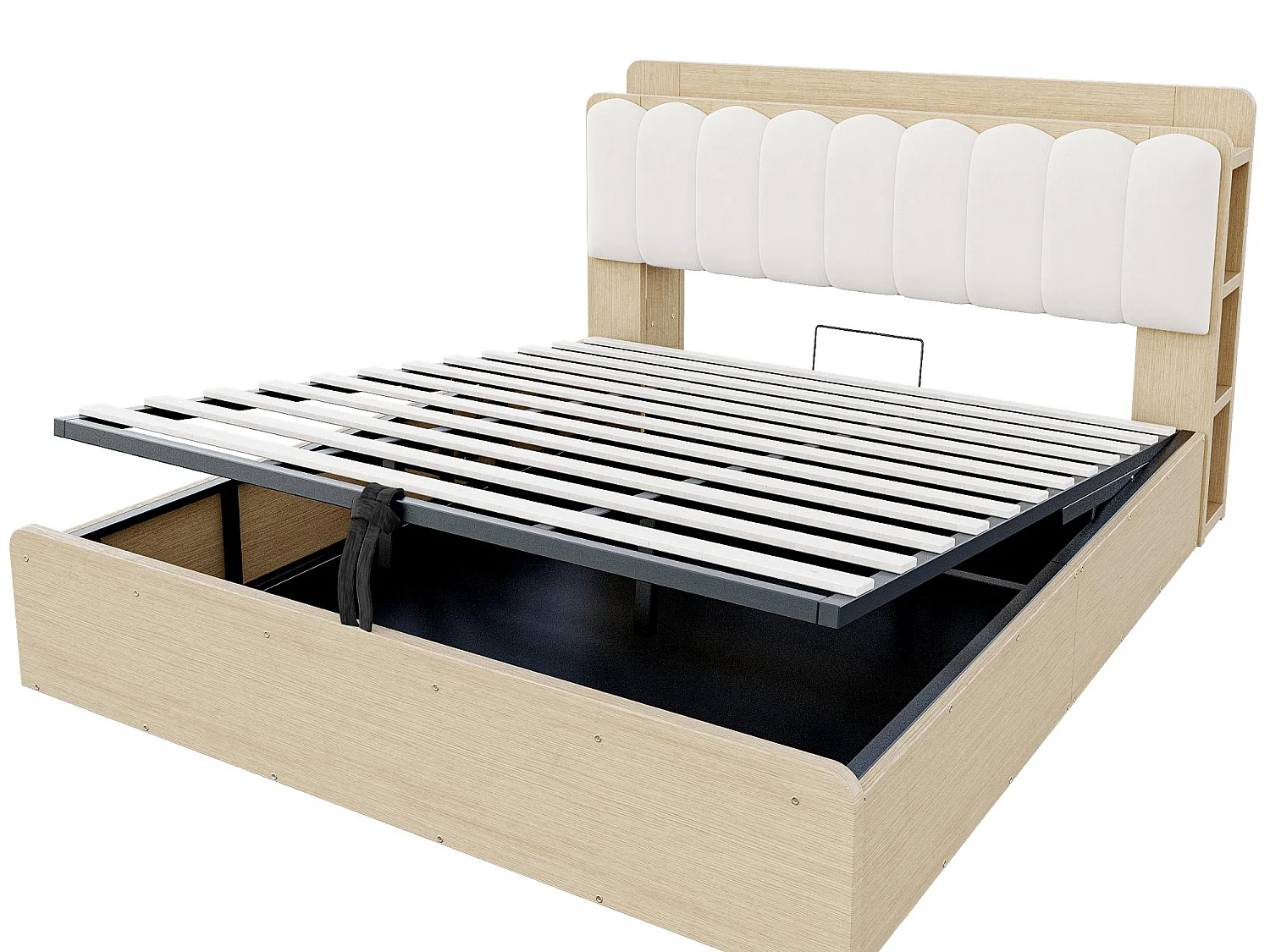 Lit Coffre Adulte en Bois avec Rangement, Port USB et Veilleuse Intégrée - Tête de Lit Rembourrée Velours - Lit Double 180x200 cm