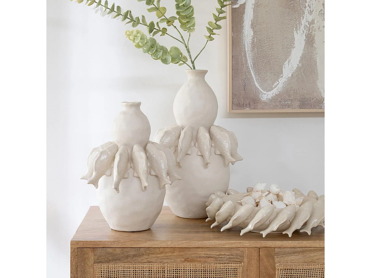Coupelle Déco Poisson "Grey" 32cm Blanc Cassé
