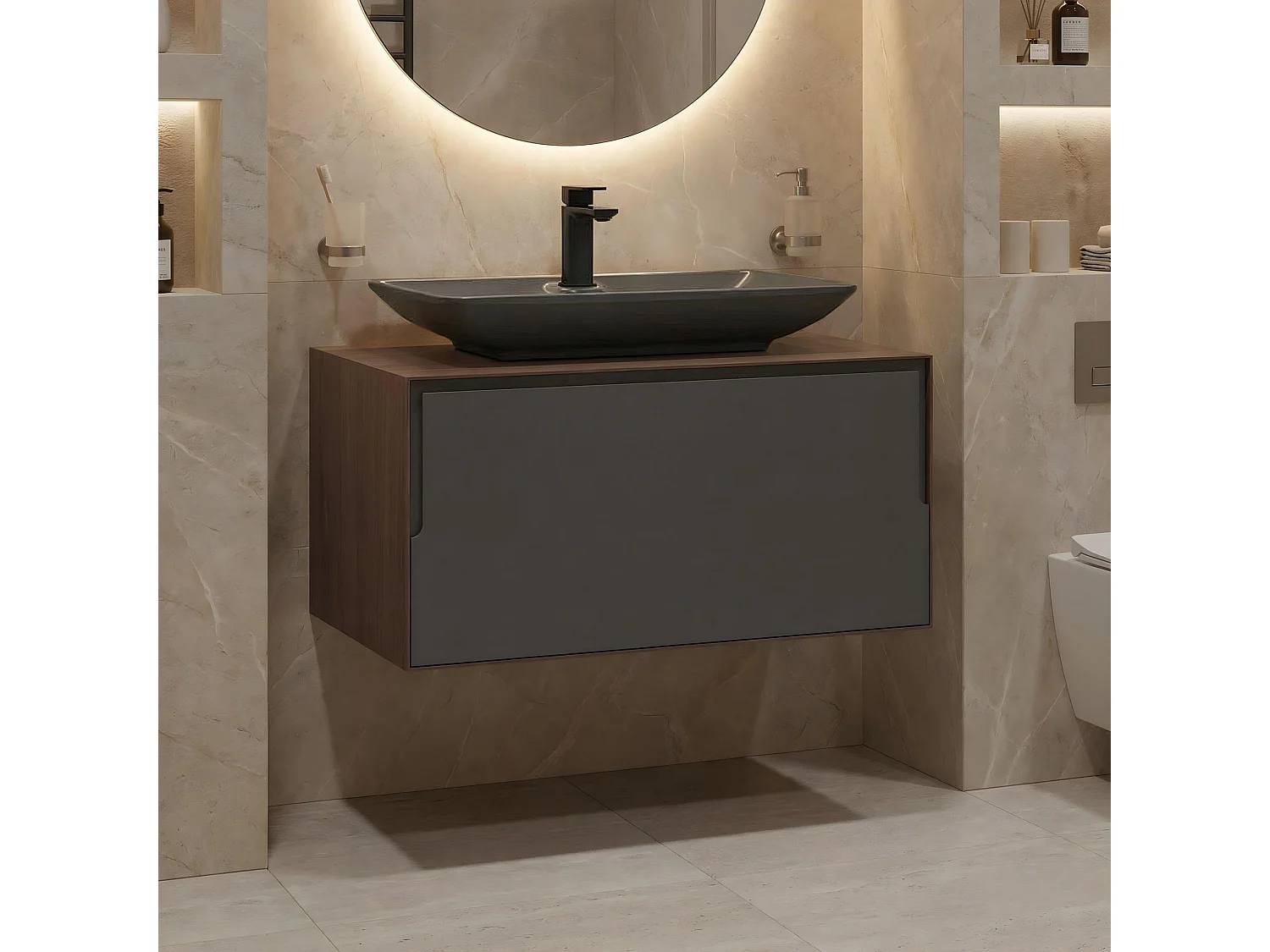 Meuble Vasque "Craft 80" - 80 x 50 x 40 cm - Walnut / Anthracite
