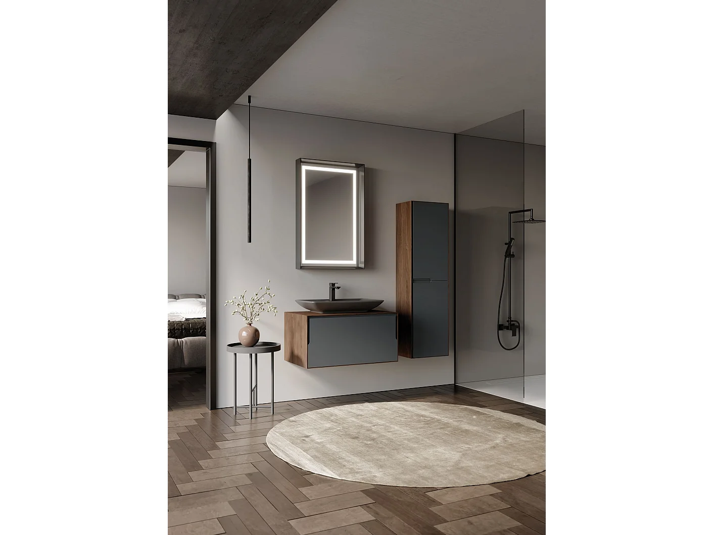 Meuble Vasque "Craft 80" - 80 x 50 x 40 cm - Walnut / Anthracite