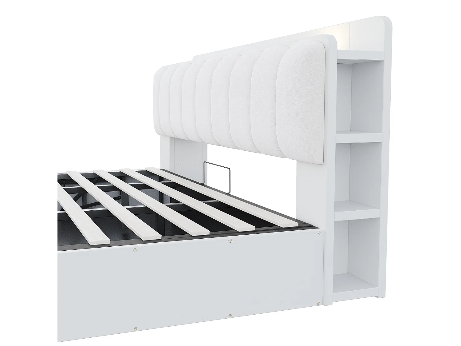 Cama con almacenaje 180x200 cm con espacio bajo somier, cabecero con almacenamiento y USB, de madera, blanca, sin colchón