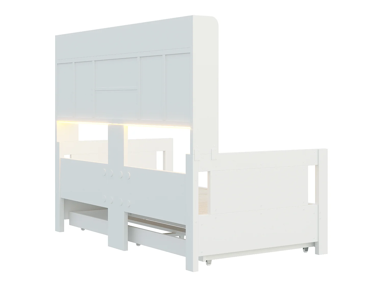 Letto estraibile 90x190 cm con cassetti, vani portaoggetti, LED e presa, in legno, bianco, senza materasso