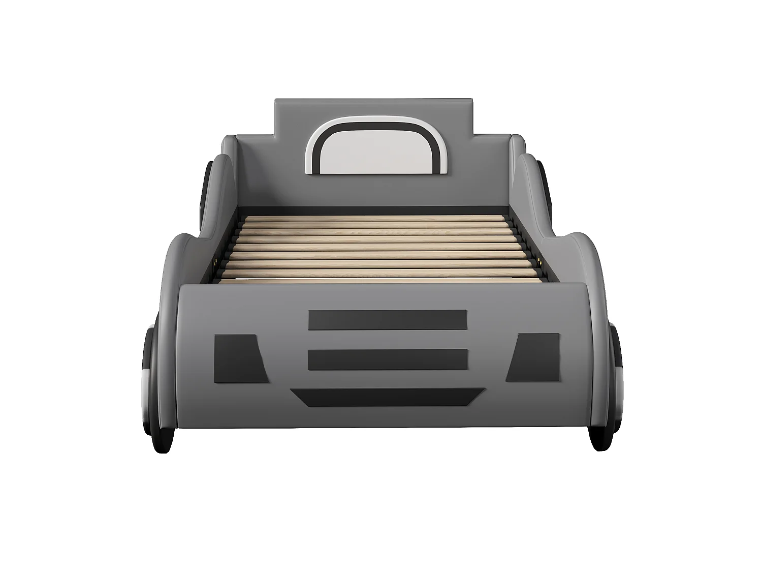 Lit coffre enfant 90x200 cm avec rangement sous sommier, design voiture, en MDF, gris, sans matelas
