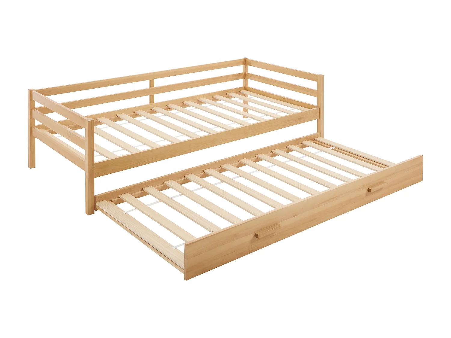 Lit gigogne – 2 x 90 x 190 cm – Pin massif et MDF – Coloris : Naturel + Matelas - AEDAN II