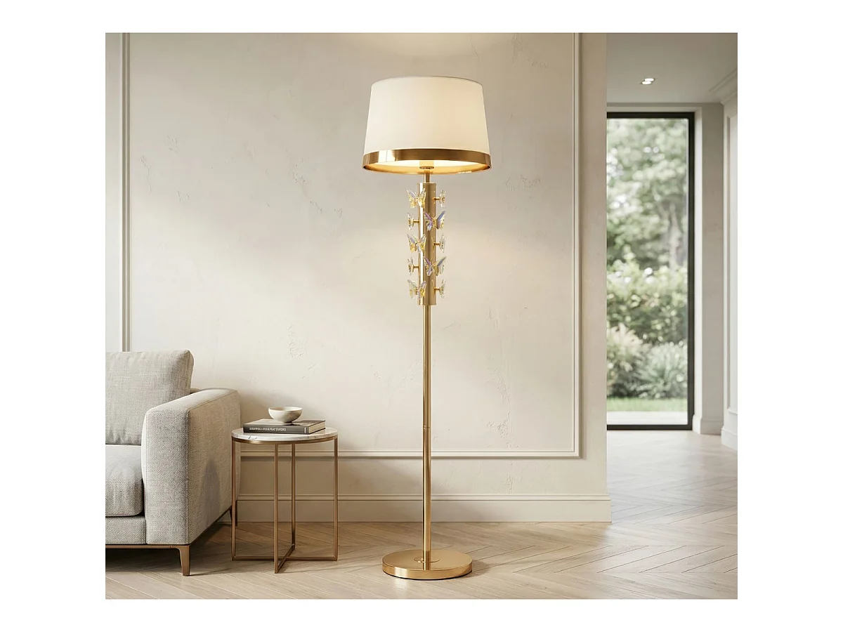 Lampadaire Design "Gold Butterfly" 157cm Or & Blanc