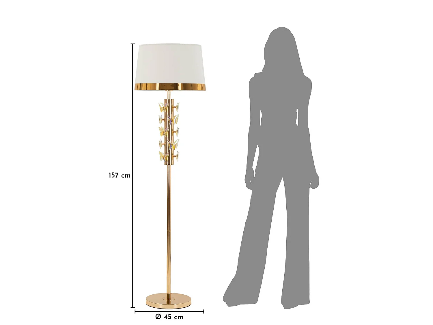 Lampadaire Design "Gold Butterfly" 157cm Or & Blanc