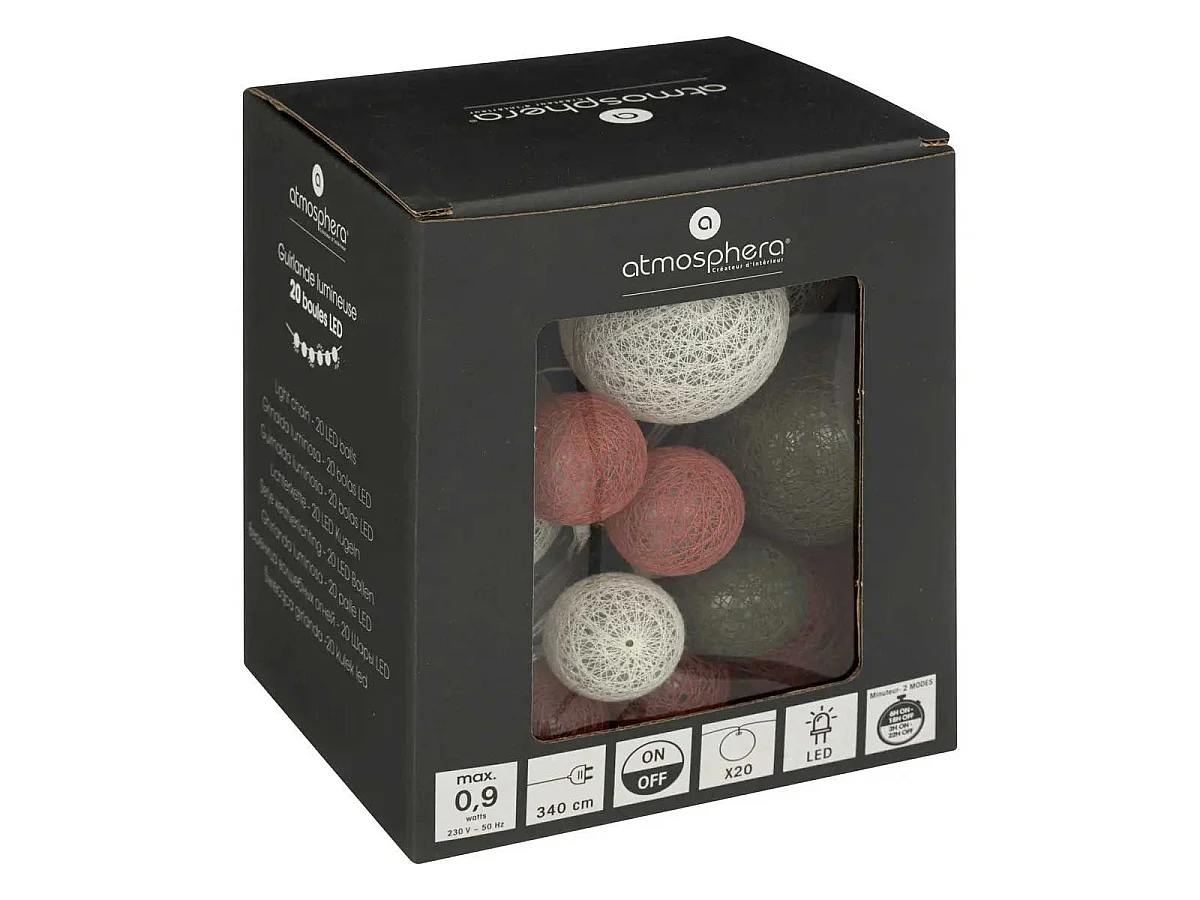 Guirlande Lumineuse 20 Boules "LED" 340cm Rose