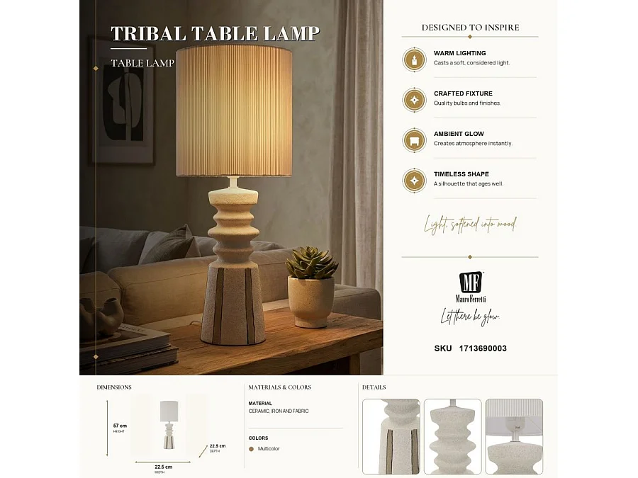 Lampe à Poser en Céramique "Tribal" 57cm Multicolore