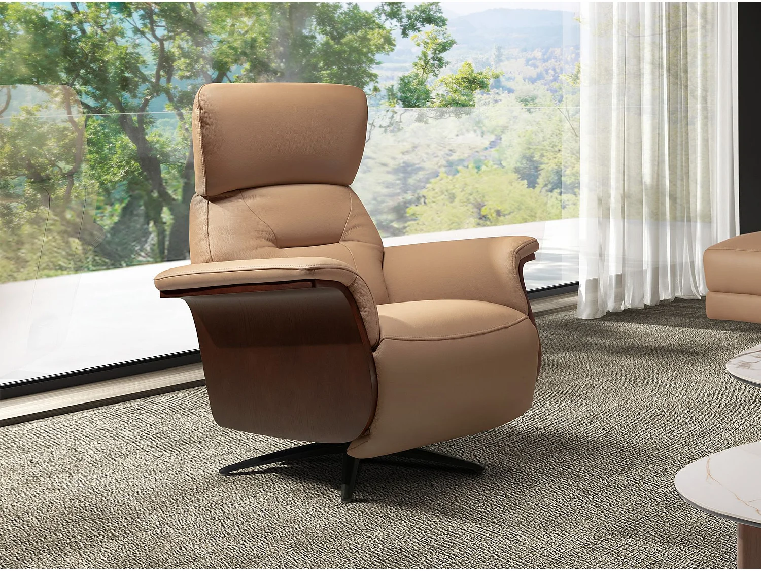 Drehbarer Relaxsessel aus braunem Leder 5198 ANGEL CERDA