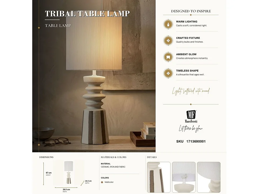 Lampe à Poser en Céramique "Tribal" 67cm Multicolore