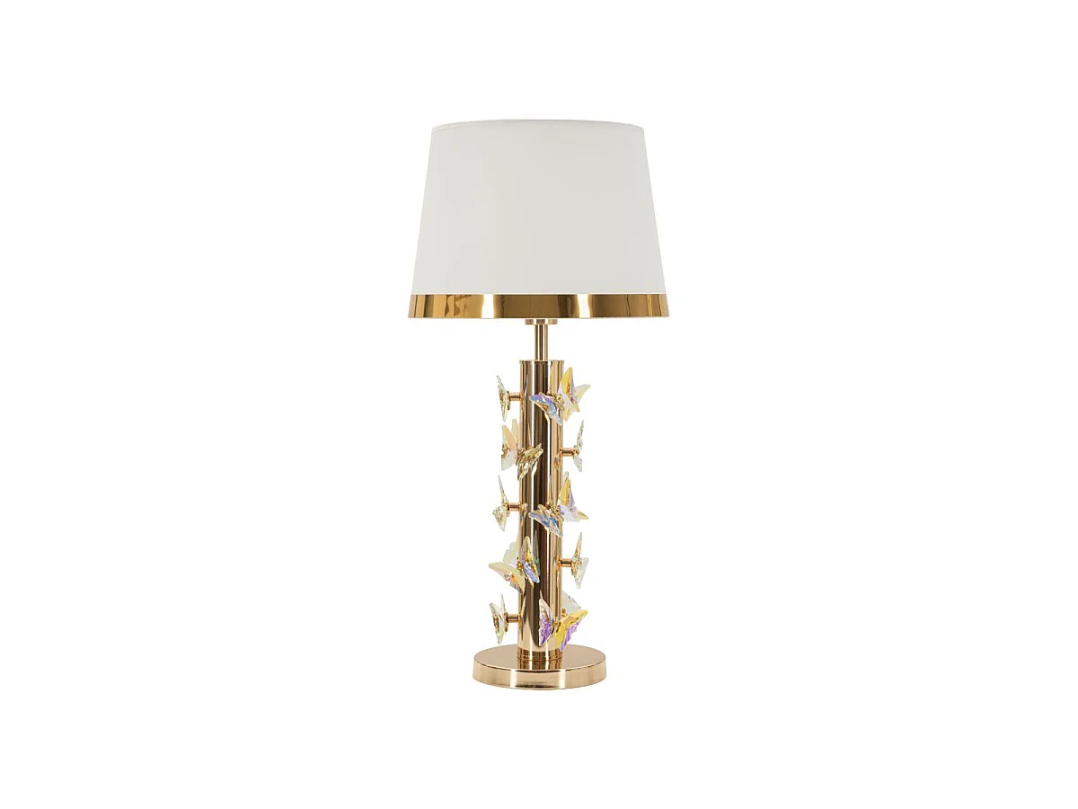 Gouden vlinder tafellamp met glamourdesign - Gouden voet, witte lampenkap en decoratieve vlinders - Ø 35x74 cm