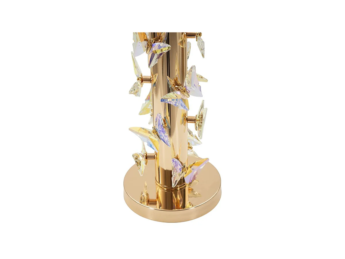 Gouden vlinder tafellamp met glamourdesign - Gouden voet, witte lampenkap en decoratieve vlinders - Ø 35x74 cm