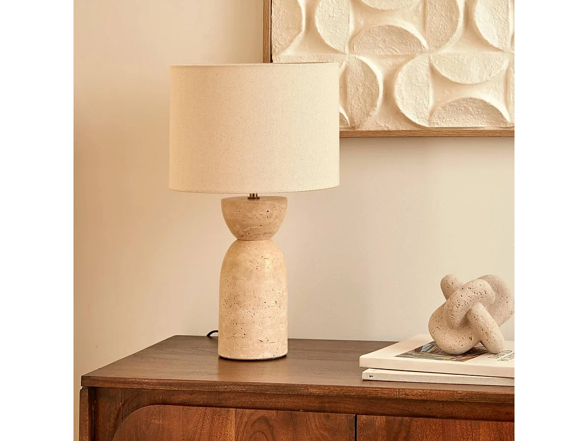 Lampe à Poser en Travertin "Erin" 47cm Beige