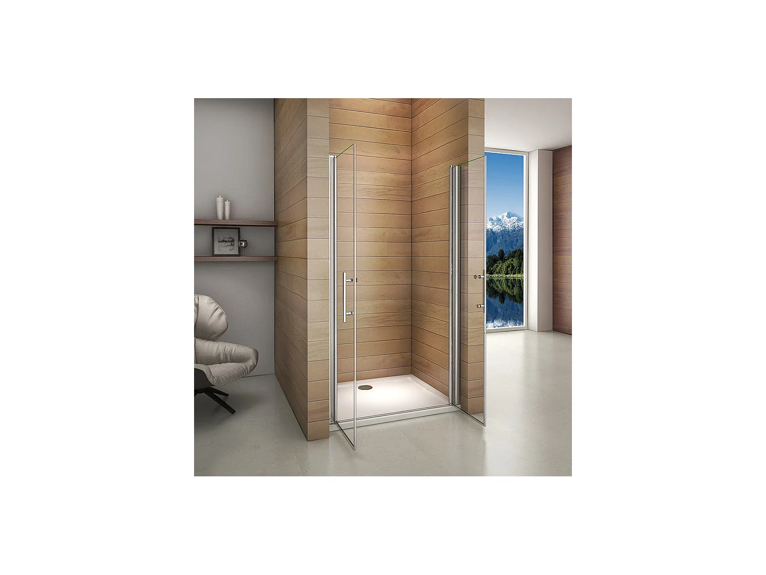 Porte de douche battante 110x197cm porte de douche pivotante à 180°, en verre 6mm anticalcaire, installation en niche