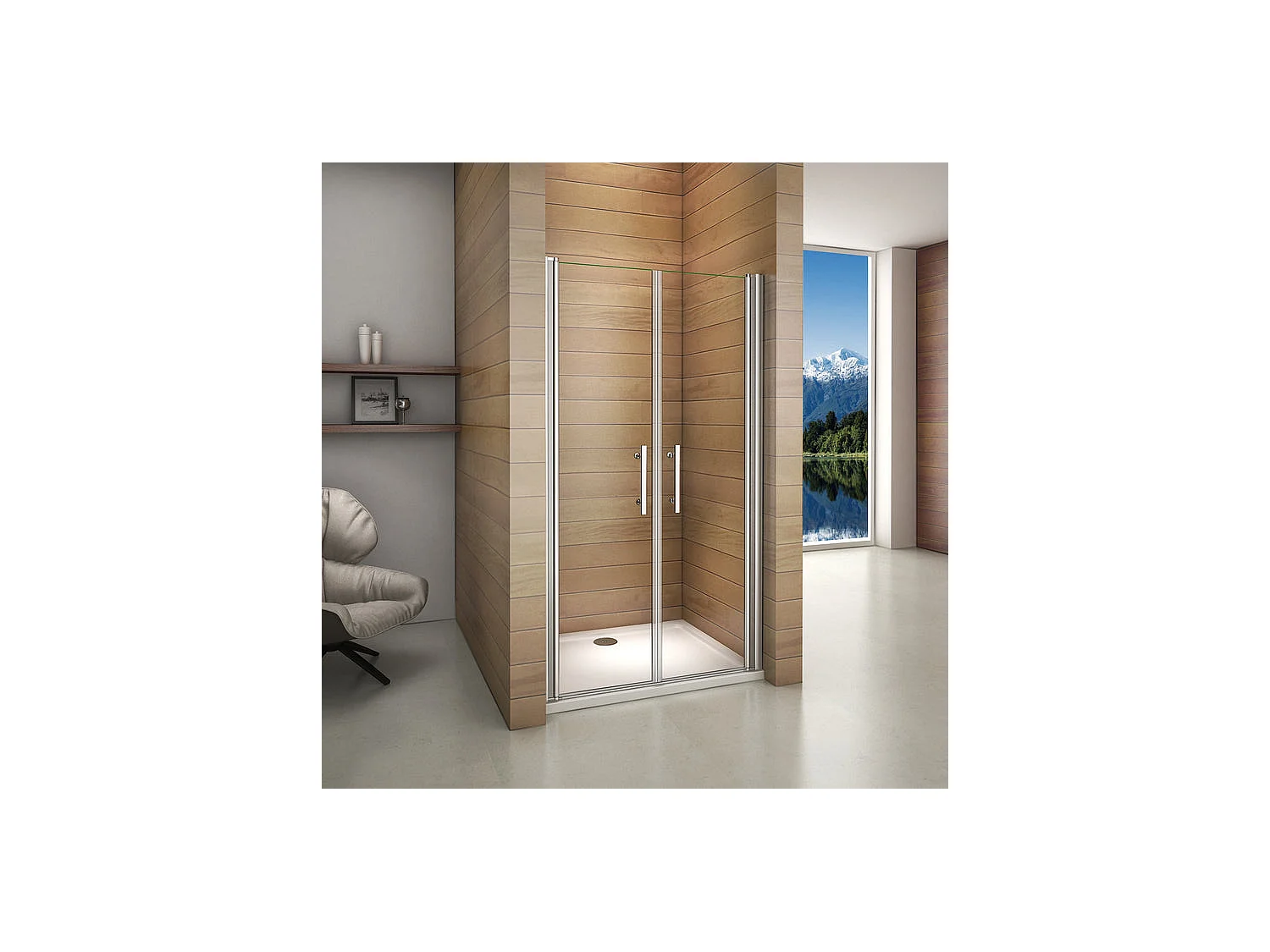 Porte de douche battante 95x197cm porte de douche pivotante à 180°, en verre 6mm anticalcaire, installation en niche
