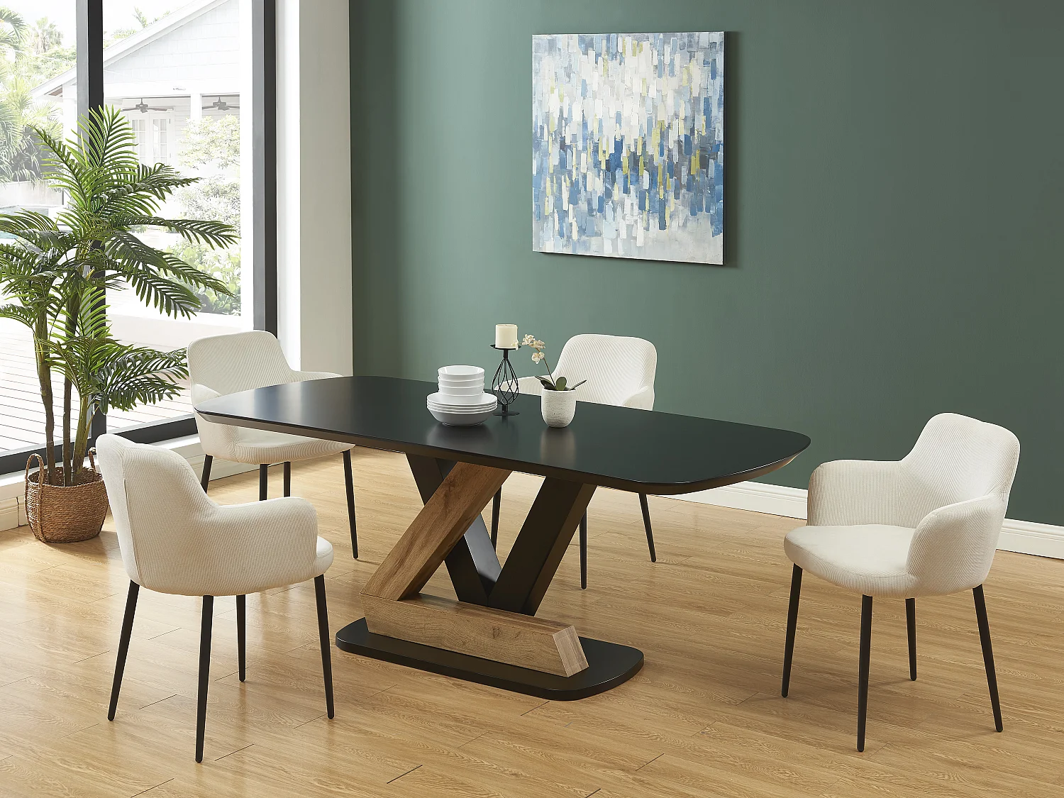 Lot de 2 chaises en velours côtelé et métal - Crème - CELOLA de Pascal MORABITO
