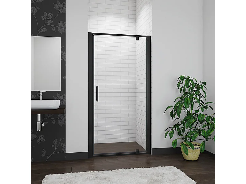 Porte de douche noire 80x185cm porte de douche pivotante à 180° en 6mm verre de sécurité Installation en niche