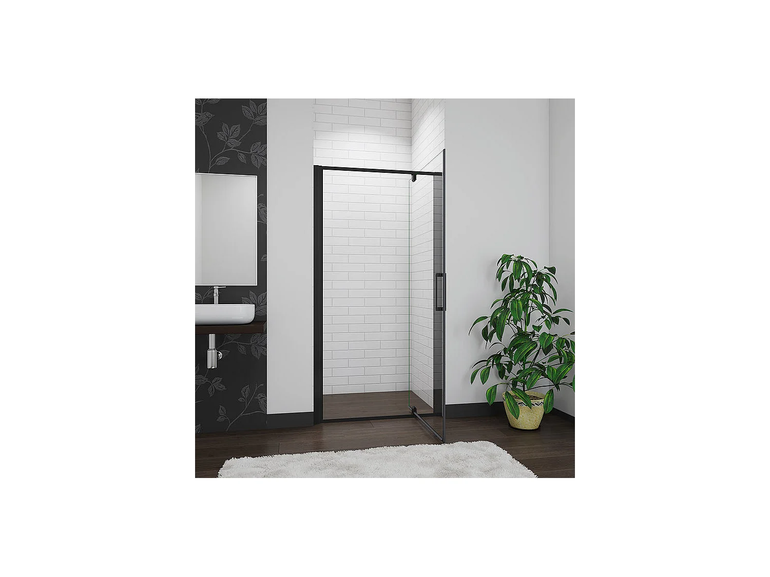 Porte de douche noire 90x185cm porte de douche pivotante à 180° en 6mm verre de sécurité Installation en niche