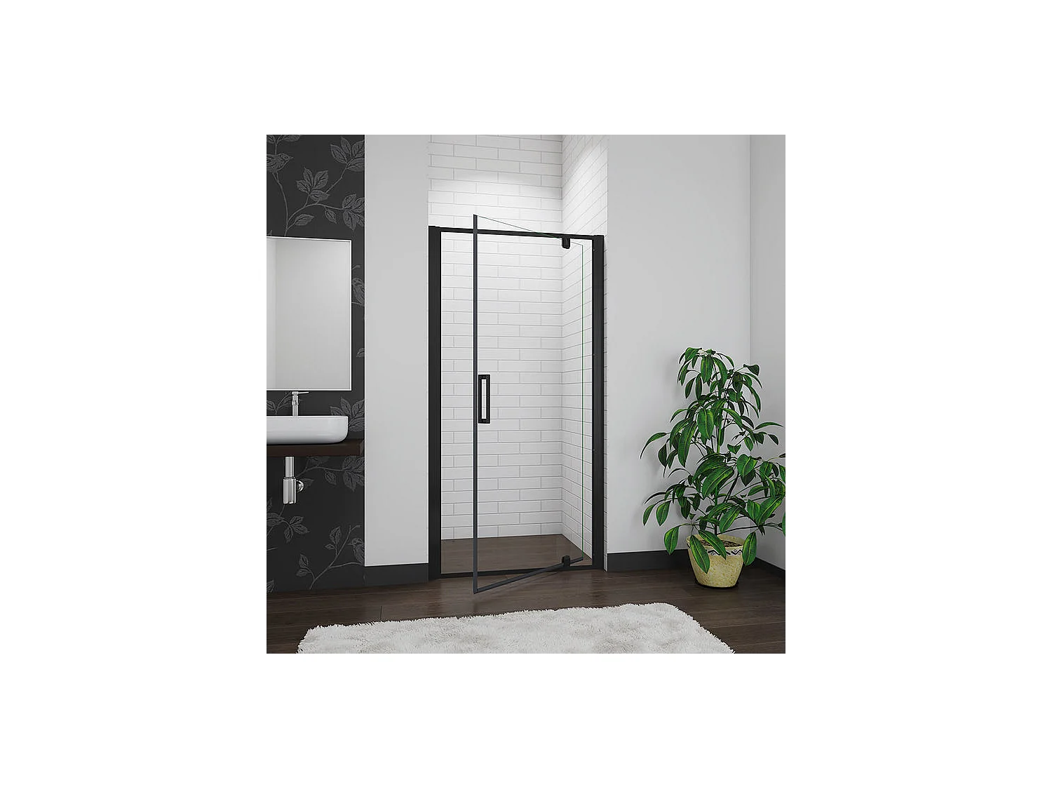 Porte de douche noire 90x185cm porte de douche pivotante à 180° en 6mm verre de sécurité Installation en niche