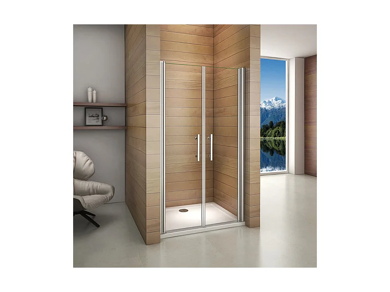 Porte de douche battante 90x197cm porte de douche pivotante à 180°, en verre 6mm anticalcaire, installation en niche