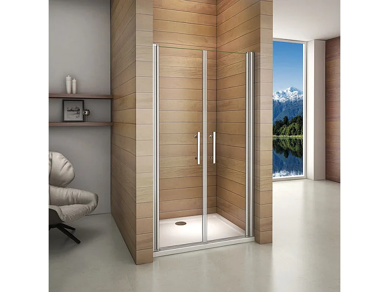 Draaibare douchedeur 90x197cm, draaibare douchedeur 180°, glas 6mm anti scaling, niche installatie