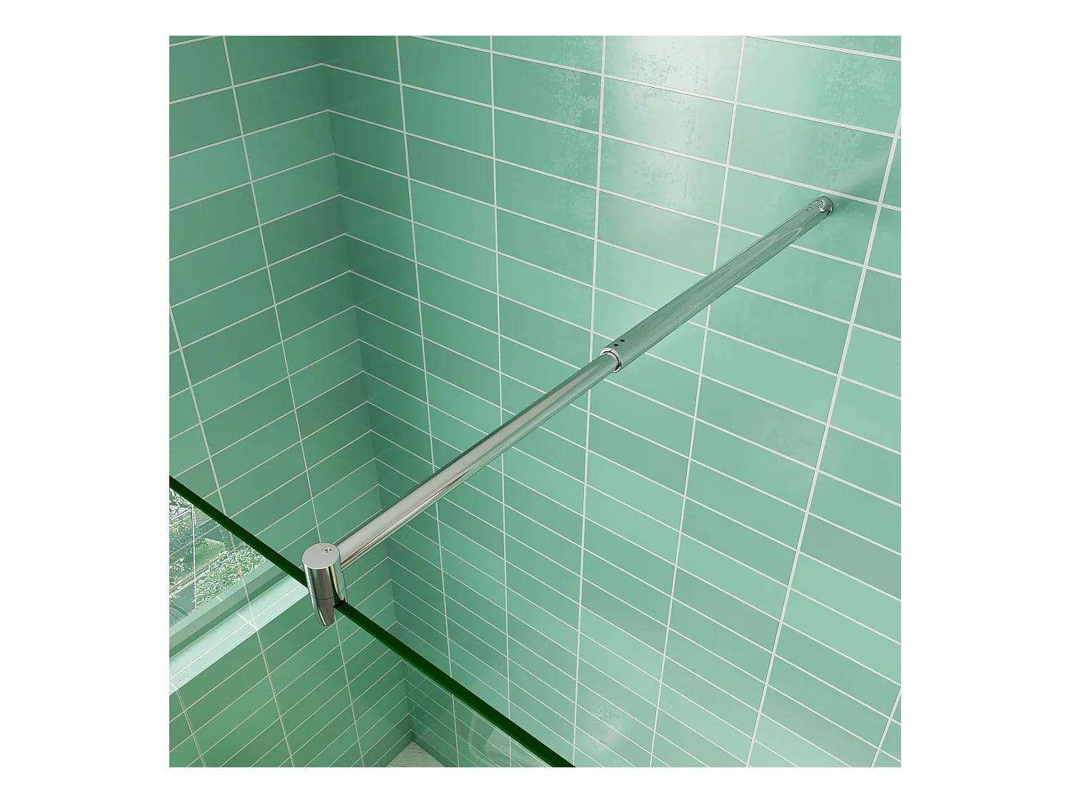 Paroi de douche à l'italienne 160x200cm avec retour pivotant 50x200cm - Verre securit - Avec barre de fixation 70-120cm en cylindrique