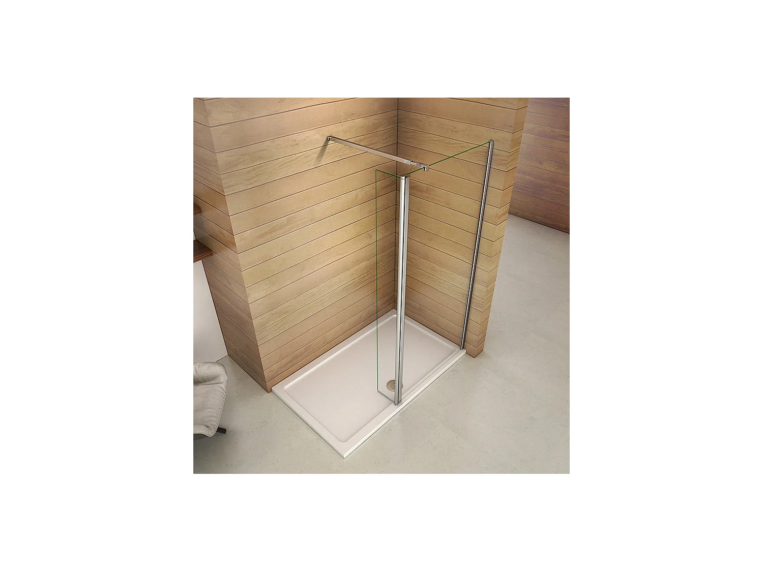 Paroi de douche à l'italienne 150+40x200cm avec retour pivotant - Verre 8mm trempé - Avec barre de fixation 73-120cm en carré