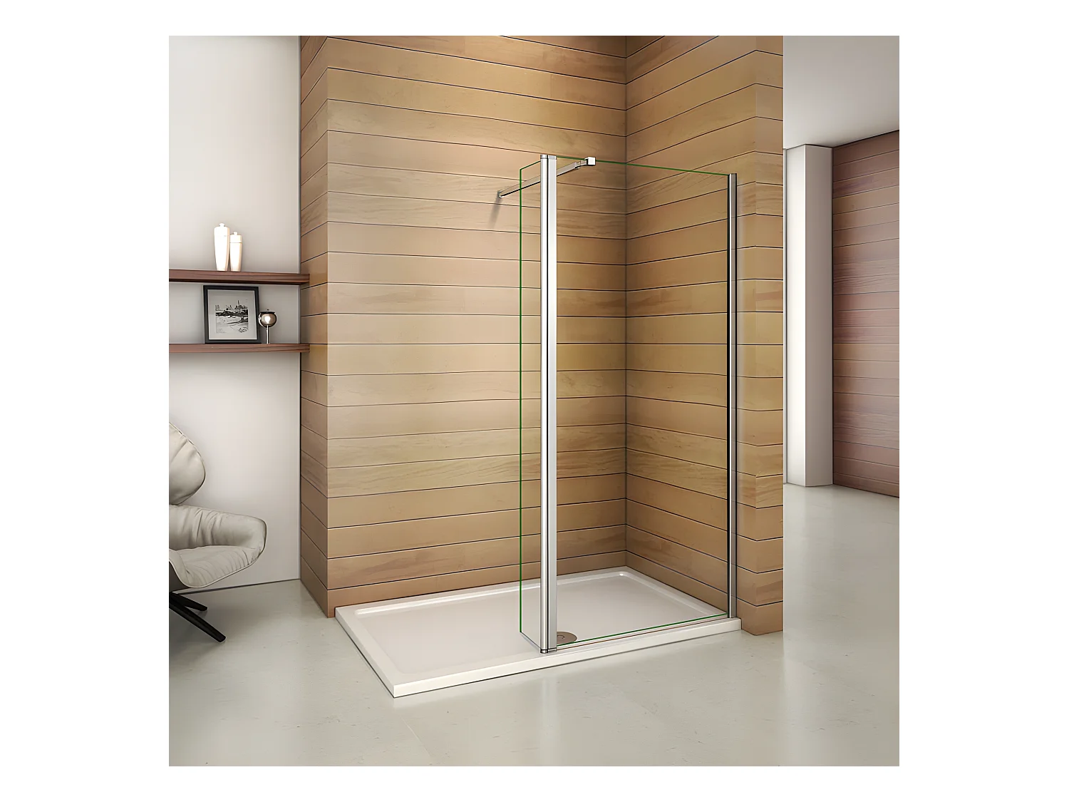 Paroi de douche à l'italienne 50+40x200cm avec retour pivotant - Verre 8mm trempé - Avec barre de fixation 73-120cm en carré