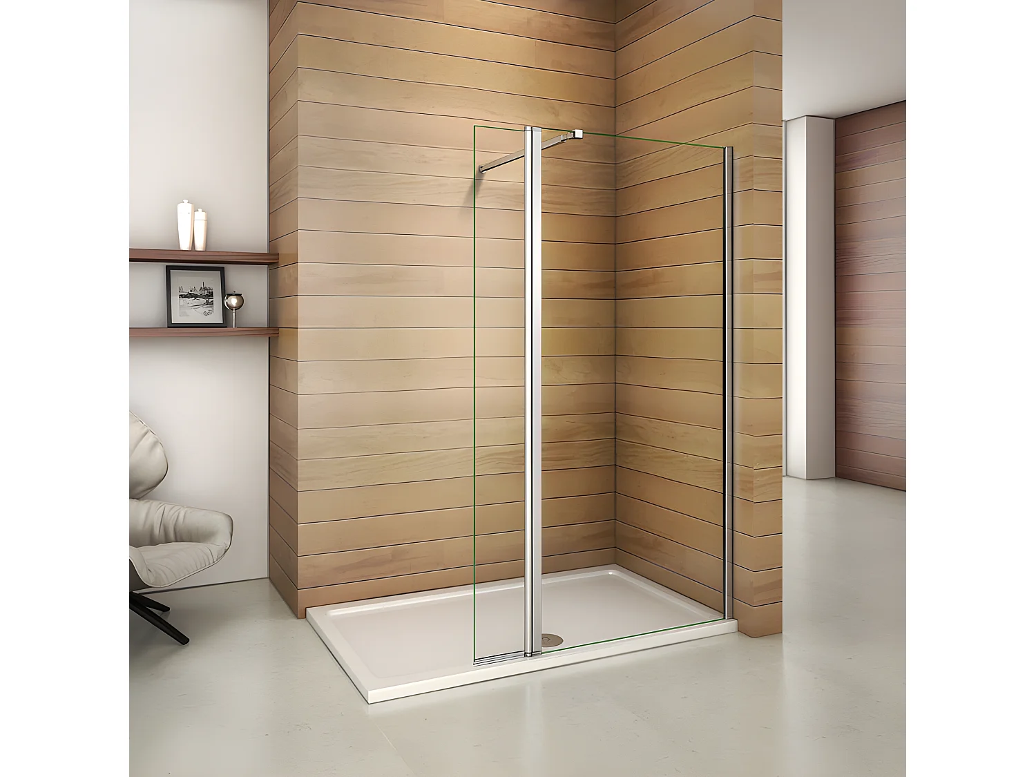 Paroi de douche à l'italienne 50+40x200cm avec retour pivotant - Verre 8mm trempé - Avec barre de fixation 73-120cm en carré