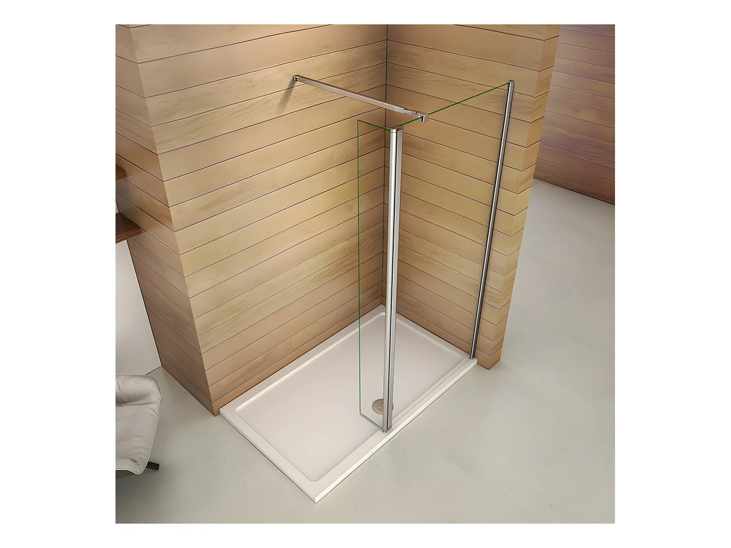 Paroi de douche à l'italienne 130+40x200cm avec retour pivotant - Verre 8mm trempé - Avec barre de fixation 73-120cm en carré