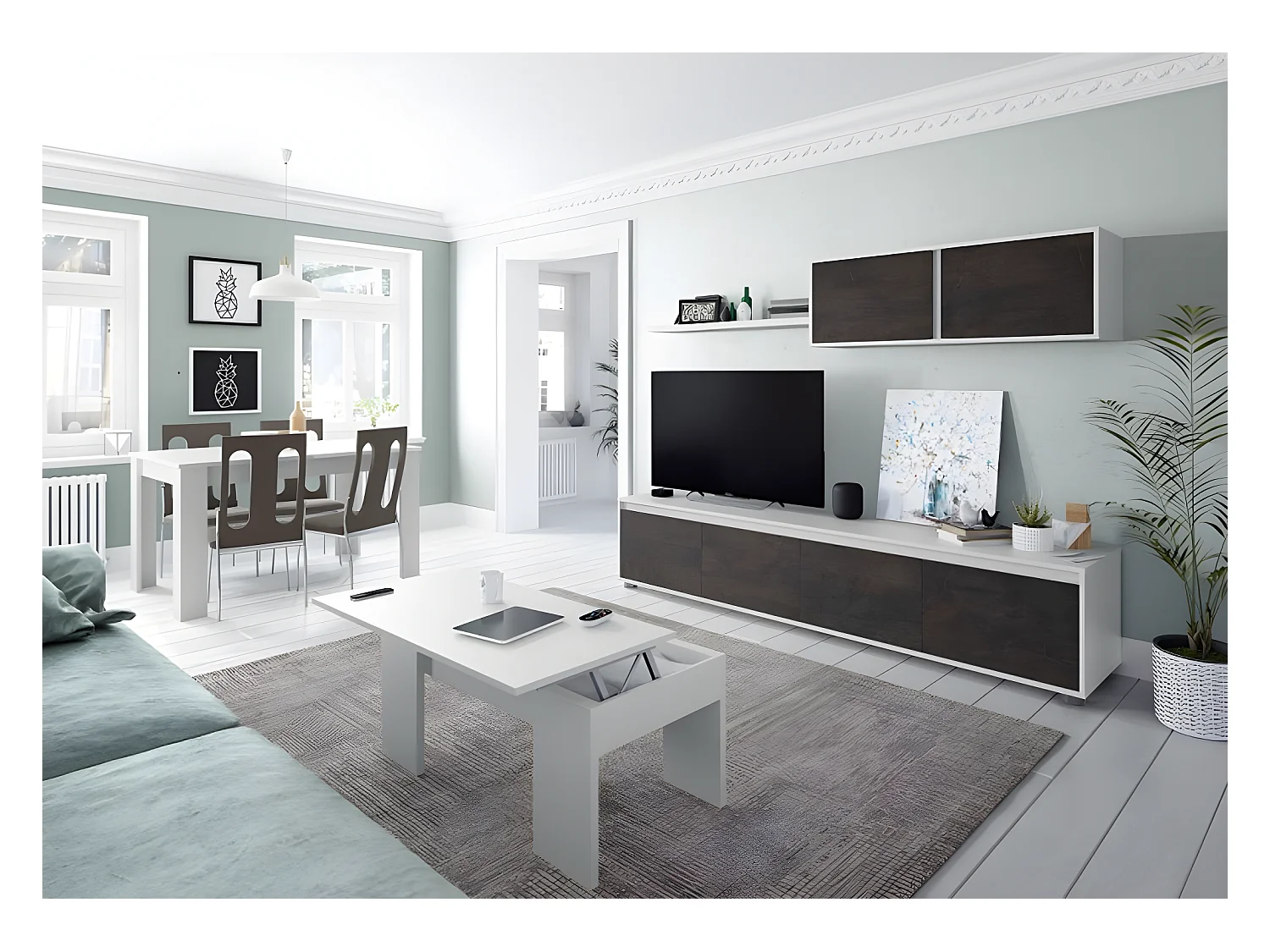 Ensemble séjour effet industriel vielli / blanc artic