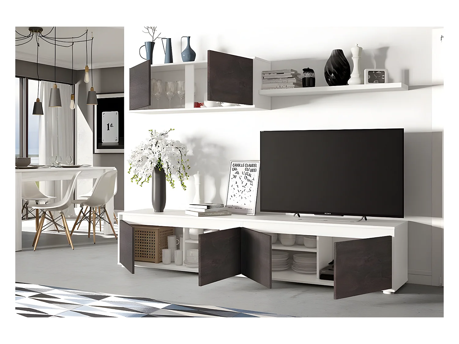 Ensemble séjour effet industriel vielli / blanc artic