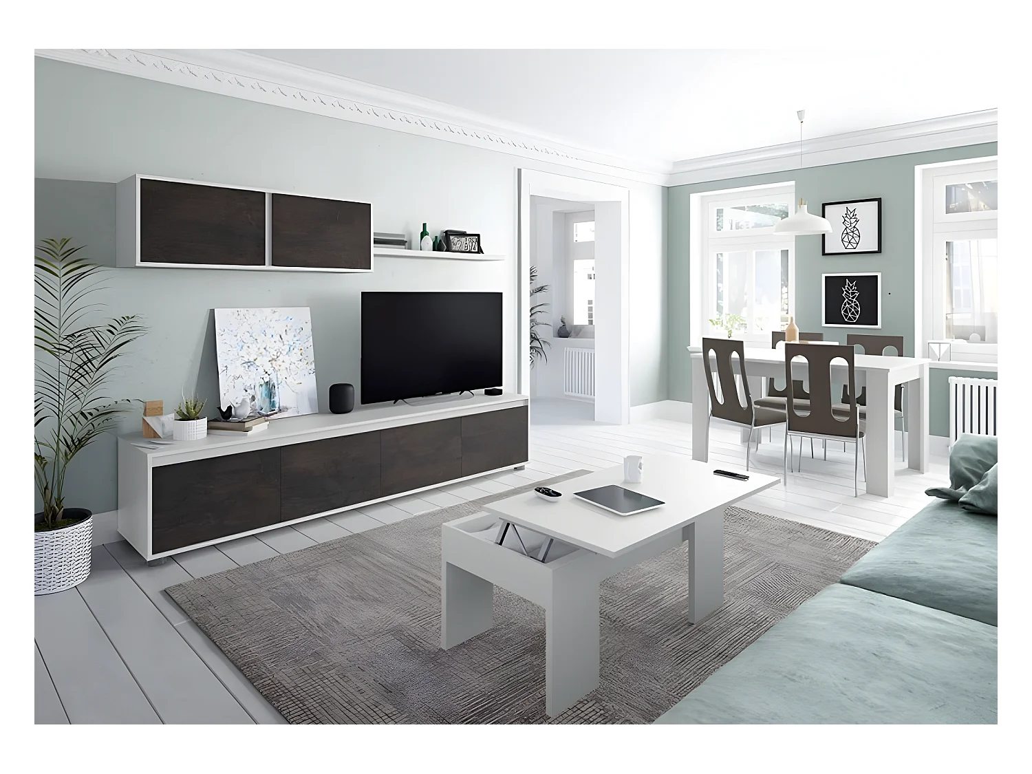 Ensemble séjour effet industriel vielli / blanc artic