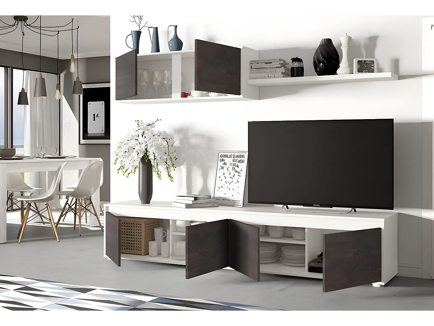 Ensemble séjour effet industriel vielli / blanc artic