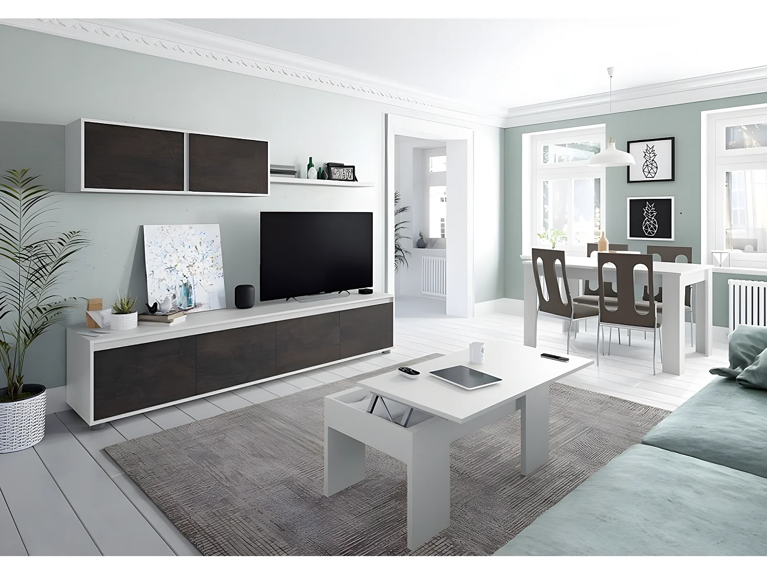 Ensemble séjour effet industriel vielli / blanc artic