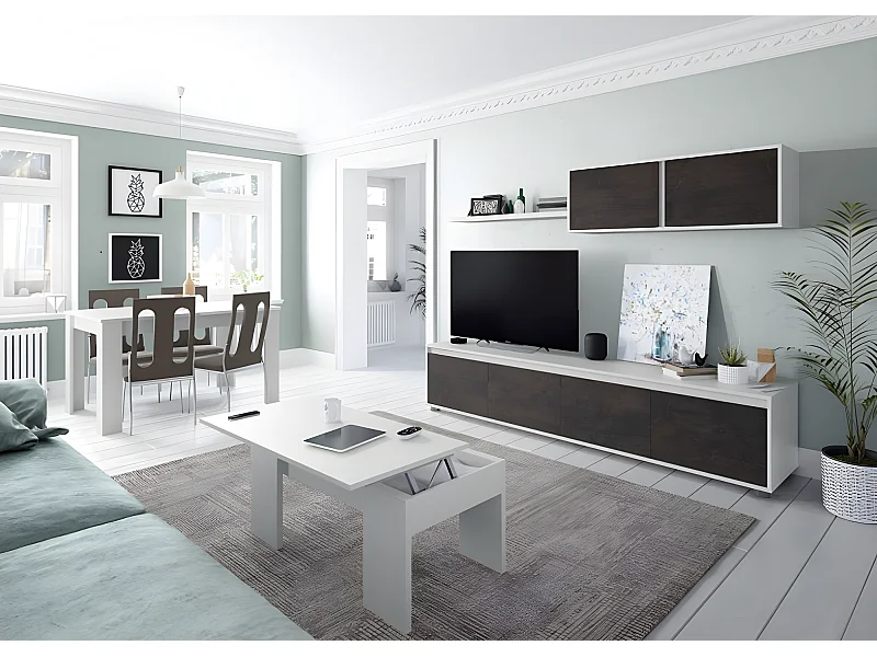 Ensemble séjour effet industriel vielli / blanc artic