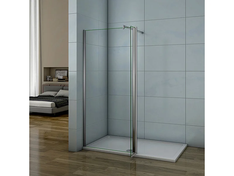 Paroi de douche à l'italienne 160+30x200cm avec retour pivotant - Verre 8mm trempé - Avec barre de fixation 70-120cm en cylindrique