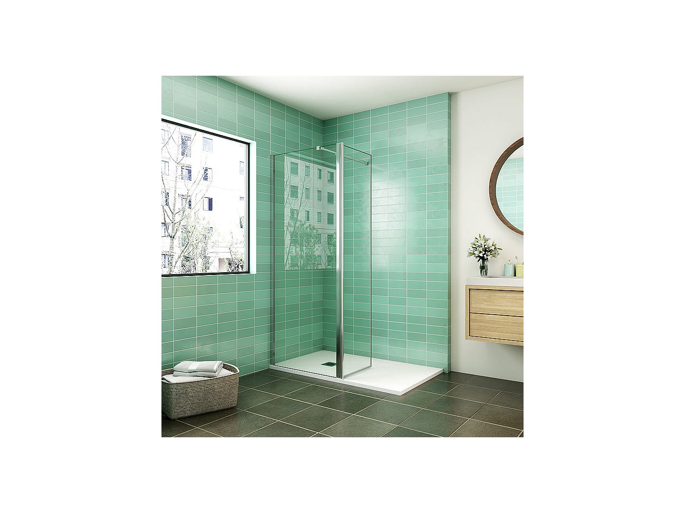 Paroi De Douche Fixe 50x200cm, Verre Securit 8mm Anti-Calcaire, Profilé Aluminium Chromé