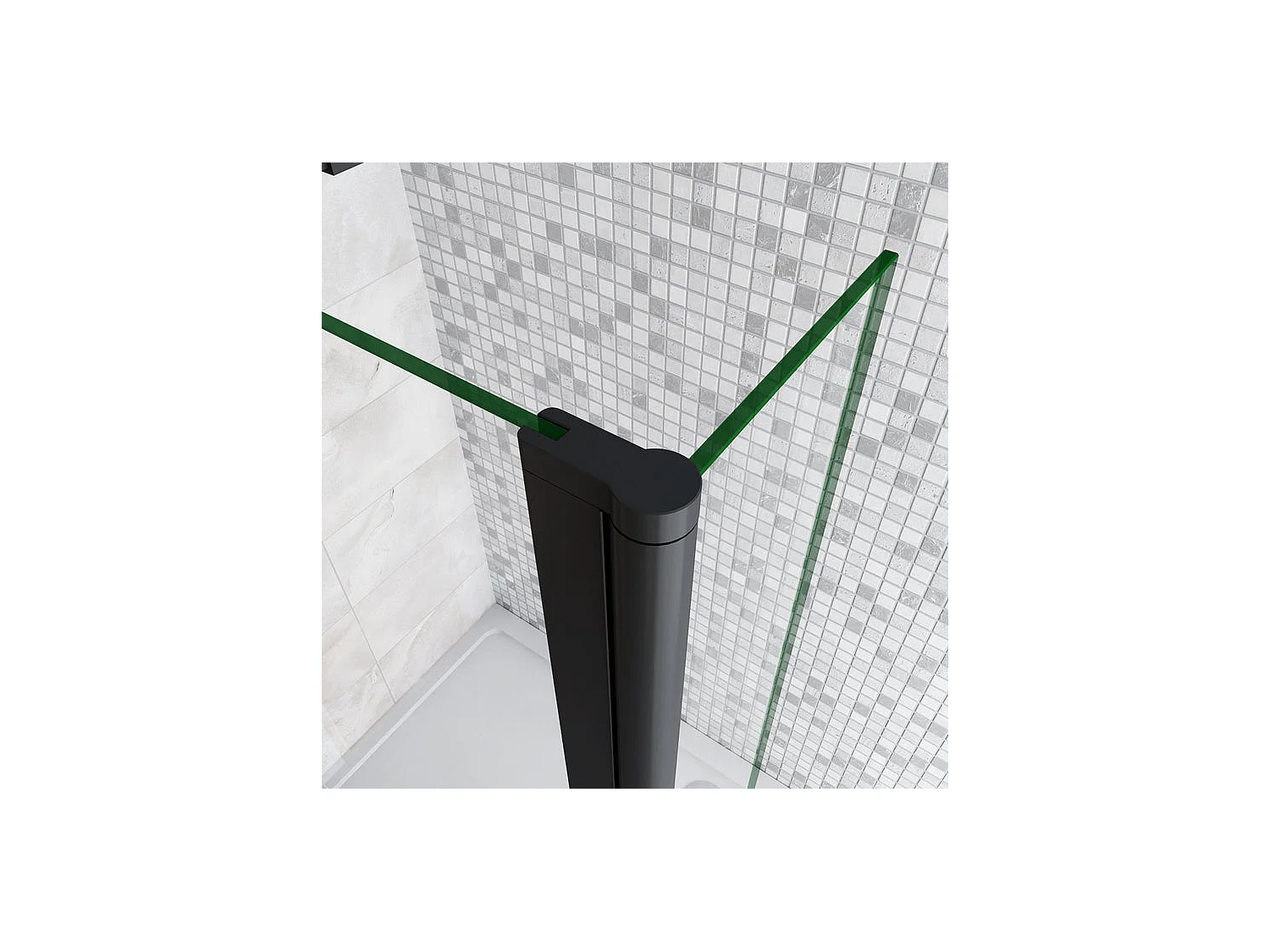 Paroi de douche à l'italienne avec retour pivotant 90+40x200cm avec barre de fixation 73-120cm en carré - Noir Mat - 8mm verre anticalcaire