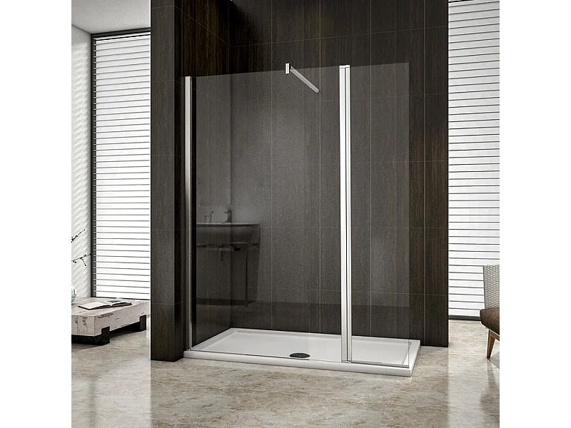 Paroi de douche à l'italienne 130+30x200cm avec retour pivotant - Verre 8mm trempé - Avec barre de fixation 140cm en carré