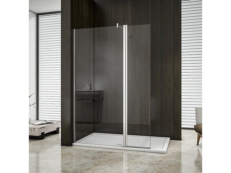 Paroi de douche à l'italienne 60+30x200cm avec retour pivotant - Verre 8mm trempé - Avec barre de fixation 140cm en carré