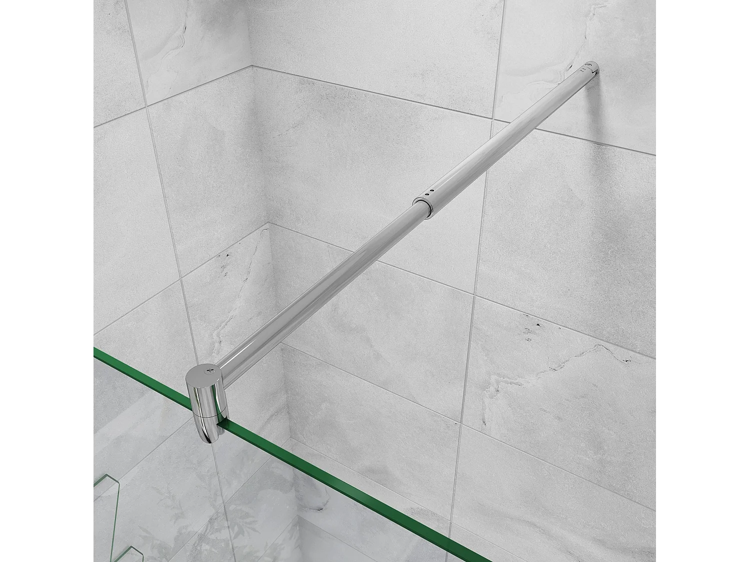 Paroi de douche à l'italienne 140+30x200cm avec retour pivotant - Verre 8mm trempé - Avec barre de fixation 70-120cm en cylindrique